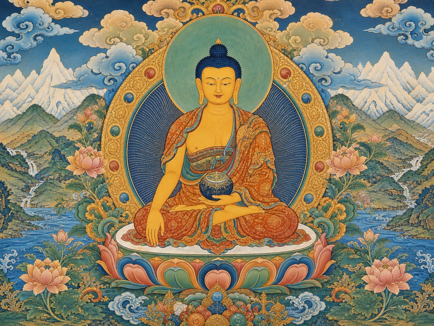 唐卡绘制中的主画面